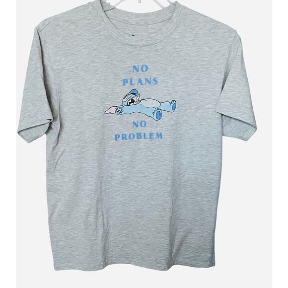 DISNEY GRAPHIC T-SHIRT, SHORT SLEEVE, WOMENS, XL, GREY, “NO PLANS - NO PROBLEM” - Picture 1 of 9